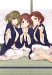  arm_around_back bath_yukata blush brown_eyes brown_hair choko_(cup) cup fusuma green_eyes green_hair hair_over_shoulder hair_up hanten_(clothes) holding holding_cup idolmaster idolmaster_cinderella_girls japanese_clothes kawashima_mizuki kimono long_hair looking_at_viewer mifune_miyu multiple_girls one_eye_closed open_mouth ponytail ryokan short_hair sidelocks sitting sliding_doors smile takagaki_kaede tatami tokkuri yabudatami yokozuwari yukata 