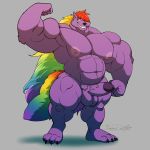  anthro balls canine erection flexing hair huge_muscles humanoid_penis looking_at_viewer male mammal multicolored_hair muscular muscular_male nude pecs penis pubes rainbow_hair siriusdog smile solo standing vein 