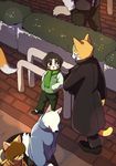  age_difference bernese_mountain_dog blush canine cat clothed clothing cub dialogue dog faceless_character faceless_male feline fully-clothed fully_clothed hands_in_pocket hands_in_pockets jacket leaning leaning_back male mammal manizu manmosu_marimo open_mouth outside pants scarf shota_feline_(marimo) size_difference smile standing walking whiskers white_canine_(marimo) wolf young 