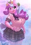  2016 anthro atryl bandage clothed clothing equine fan_character female flower flower_in_hair green_eyes hair hi_res horn long_hair looking_at_viewer mammal multicolored_hair my_little_pony open_mouth patreon plant school_uniform solo two_tone_hair unicorn uniform 