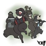  &lt;3 accordion anthro bear black_fur breasts clothing darkboss ear_piercing eyes_closed family featureless_breasts featureless_crotch female fiddle fur green_eyes group hair hair_over_eye hat male mammal musical_instrument nude piercing smile smoking_pipe tambourine vest washboard white_fur wide_hips 