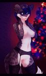  2016 anthro breasts christmas christmas_tree clothing feline female holidays legwear leopard mammal nipples pussy snow_leopard solo spots stockings tree whiteabigail 