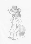  2016 anthro ask-jigsaw asphyxiation avian bird black_and_white canine chicken choking clothed clothing disney english_text fan_character female fox grey_fox hat humor mammal monochrome patch_houston pun simple_background teeth text traditional_media_(artwork) zootopia 