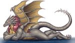  2016 anthro anthrofied athletic brown_scales claws crossed_arms digitigrade dragon empty_eyes final_fantasy glowing glowing_eyes grey_scales hair hi_res long_hair lying male membranous_wings multicolored_scales nude on_front pinup pose purple_hair red_eyes rollwulf scales scalie seductive sharp_teeth shinryu_(final_fantasy) side_view solo spikes square_enix teeth two_tone_scales video_games wings 