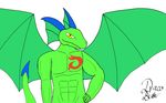  abs anthro athletic biceps dracobuster dragon green_skin male ms_paint scalie simple_background tattoo western_dragon wings yellow_eyes 