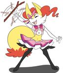  ambiguous_gender big_ears braixen canine clothed clothing eyes_closed fangs fox fur hi_res inner_ear_fluff katestrife mammal nintendo open_mouth paws pointy_nose pok&eacute;mon simple_background smile solo stick teeth tongue twig video_games white_background white_fur yellow_fur 