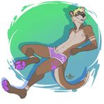  2016 4_toes abstract_background anthro bambii_dog barefoot biped black_lips black_nose blonde_hair blue_eyes boxers_(clothing) brown_fur brown_tail chest_tuft claws clothed clothing countershade_face countershade_tail countershade_torso countershading cute_fangs digital_media_(artwork) digitigrade eyebrows fangs full-length_portrait fur gemini_the_otter hair hindpaw inner_ear_fluff lips looking_away male mammal multicolored_fur multicolored_hair multicolored_tail mustelid nipples open_mouth otter pawpads paws portrait purple_bottomwear purple_clothing purple_hair purple_nipples purple_pawpads reclining solo tan_countershading tan_fur tan_tail tattoo teeth toe_claws toes topless tuft two_tone_hair underwear watermark whiskers 