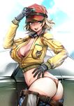  :p adjusting_clothes adjusting_hat ass baseball_cap belt black_gloves blonde_hair breasts brown_panties car character_name cidney_aurum cleavage cropped_jacket final_fantasy final_fantasy_xv gloves goggles goggles_around_neck green_eyes ground_vehicle hand_on_hip hat large_breasts motor_vehicle panties short_hair short_shorts shorts shorts_pull smile solo souryu tan tanline tongue tongue_out twisted_torso underwear 