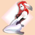  2016 anthro big_breasts breasts clothing female fur hair lagomorph mammal nastynatalie paws rabbit red_hair simple_background solo swimsuit 