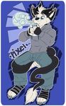  beverage blowing blue_eyes clothing cup dragon frozen_over fur furred_dragon hoodie horn long_tail male solo 