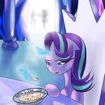  2016 blue_eyes crystal daimyo eating equine female feral friendship_is_magic fur hair horn inside magic mammal multicolored_hair my_little_pony pink_fur sitting solo spoon starlight_glimmer_(mlp) table two_tone_hair unicorn 