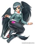  2016 clothed clothing feathered_wings feathers female friendship_is_magic gabby_(mlp) hair holding_object humanoid looking_at_viewer my_little_pony paintbrush paws racoon-kun simple_background smile solo white_background wings 