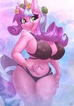  2016 anthro atryl bandage big_breasts bikini breasts clothed clothing equine fan_character female flower flower_in_hair green_eyes hair hi_res horn long_hair looking_at_viewer mammal multicolored_hair my_little_pony open_mouth patreon plant solo swimsuit two_tone_hair unicorn 