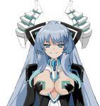  blue_eyes blue_hair breasts cleavage highres horns kami_jigen_game_neptune_v kiseijou_rei kiseijou_rei_(goddess_form) large_breasts long_hair mashiro_goshikku neptune_(series) smile solo 