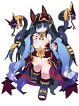  animal_ears black_hair blue_eyes boots brave_sword_x_blaze_soul breasts detached_sleeves extra_ears full_body large_breasts long_hair looking_at_viewer mikazuki_menzen neck_ribbon pointy_ears ribbon simple_background snake solo toeless_boots white_background zankuro 
