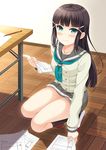  aqua_eyes black_hair hino_minato_(spec.c) kurosawa_dia long_hair love_live! love_live!_sunshine!! papers school_uniform smile 