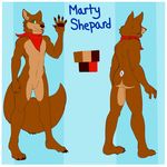  anthro bandanna canine featureless_crotch looking_at_viewer male mammal merffle model_sheet nude smile solo standing 