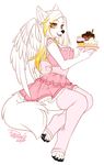  anthro cake canine clothed clothing cupcake feathered_wings feathers female food looking_at_viewer mammal open_mouth pollo-chan smile solo wings 