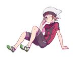 arm_support bad_id bad_twitter_id brown_eyes brown_hair hat male_focus one_eye_closed pokemon pokemon_(game) pokemon_oras short_sleeves shorts simple_background sitting solo white_background yao_no yuuki_(pokemon) 