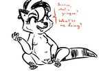  2016 anthro breasts dialogue disney ear_piercing english_text fan_character female inkyfrog lipstick makeup mammal nude piercing pubes pussy raccoon restricted_palette roxy_(inkyfrog) simple_background sitting small_breasts solo text white_background zootopia 