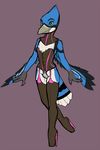  2016 anthro avian ballet_boots beak bird blue_feathers blue_jay boots chastity chastity_belt clothed clothing collar corset corvid digital_media_(artwork) feathers footwear ivory-raven legwear lingerie looking_at_viewer male nebay posture_collar simple_background solo thigh_highs 