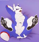  anal anal_fingering black_markings blue_fur cum cum_on_feet cum_on_penis fingering foot_focus fur hindpaw lunalei male markings masturbation muscular open_mouth pawpads paws penis red_markings reykal soles solo white_penis yello_eyes 