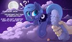  2016 anus butt cloud cub cutie_mark dialogue dildo dock english_text equine female friendship_is_magic hair hooves horn mammal my_little_pony on_cloud outside patreon princess_luna_(mlp) pusspuss pussy sex_toy text underhoofs winged_unicorn wings young 