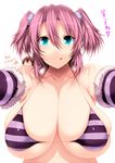  1girl breasts bursting_breasts huge_breasts pink_hair translation_request tsukasawa_takamatsu 