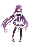  black_legwear brown_eyes collarbone dress eyebrows_visible_through_hair full_body hair_ribbon highres long_hair looking_at_viewer original pink_ribbon purple_hair ribbon simple_background solo spirtie thighhighs very_long_hair white_background 