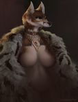  2016 anthro breasts canine ear_piercing featureless_breasts female furstang jackal jewelry looking_away mammal navel necklace open_robe painting_(artwork) piercing portrait solo three-quarter_portrait traditional_media_(artwork) 