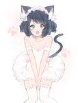  :o animal_band_legwear animal_ears aqua_eyes arm_strap bad_id bad_pixiv_id bangs between_legs breasts cat_band_legwear cat_ears cat_tail cleavage curly_hair cyan_(show_by_rock!!) dress hand_between_legs looking_at_viewer maid_headdress marin_(myuy_3) paw_print short_hair show_by_rock!! signature small_breasts solo tail thighhighs white_dress white_legwear 