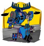  alien antlers cervine clothed clothing cybertronian deer digital_media_(artwork) haloblue hooves horn human humanoid living_machine machine male mammal no_text not_furry open_mouth pat robot scroll simple_background sitting sweat teeth thunderhoof_(transformer) tongue transformers transformers_rid2015 wheels 