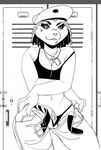  anthro clothed clothing doedog dreadlocks female hat jewelry lagomorph locker_room looking_at_viewer mammal monochrome necklace rabbit smile solo standing underwear unzipped 