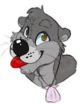  2016 anthro black_nose bust_portrait cheek_tuft cute digital_media_(artwork) front_view fur green_eyes grey_fur head_tuft jayboppity jazzotter jewelry looking_at_viewer male mammal mustelid necklace otter pendant plushie portrait red_tongue simple_background smile solo tongue tongue_out tuft whiskers white_background 