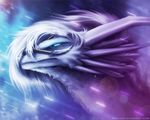  armor blue_eyes blurred_background dragon feral fur furred_dragon hair horn neytirix solo white_fur white_hair 
