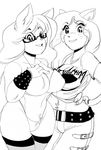  anthro clothed clothing doedog duo feline female looking_at_viewer mammal monochrome sketch smile standing wide_hips 