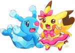  blue_body bow brionne clothing cosplay_pikachu cute dress duo fangs female mammal marine nintendo pikachu pikachu_pop_star pinniped pok&eacute;mon seal unknown_artist video_games waving 