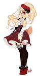  anthro beret blonde_hair cervine clothed clothing deer female hair hat horn hybrid looking_at_viewer mammal open_mouth pollo-chan solo standing watermark 