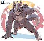  2018 abs anthro balls canine claws digital_media_(artwork) erection exercise eye_patch eyewear fur hair humanoid_penis looking_at_viewer male mammal muscular muscular_male negger nintendo nude pecs penis pubes purple_eyes push-up solo star_fox sweat video_games wolf wolf_o&#039;donnell 