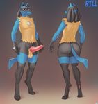  2016 animal_genitalia anthro anthrofied bill_(character) butt canine fan_character front_view ipan jackal lucario male mammal model_sheet navel nintendo nude pepnis pok&eacute;mon pok&eacute;morph red_eyes sheath smile solo video_games 