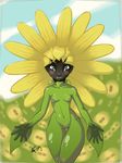  2009 breasts female flora flower green_skin gusana humanoid looking_at_viewer nipples not_furry plant small_breasts solo standing sunflower 