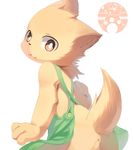  anthro anus apron bottomless brown_eyes butt canine clothed clothing cub dog fur looking_back male mammal moki naked_apron partially_clothed shadow simple_background solo standing tan_fur white_background young 