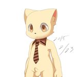 2015 anthro balls bottomless brown_eyes cat clothed clothing cub feline fur mammal moki necktie nude penis shadow simple_background small_penis standing tan_fur uncut white_background young 