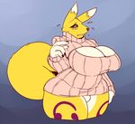  big_breasts breasts cleavage clothed clothing digimon female renamon slightly_chubby solo strikeanywhere sweat sweater 