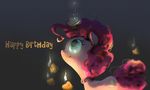  2016 blue_eyes candle ciyuunhe cutie_mark earth_pony english_text equine female feral friendship_is_magic fur grey_background hair horse mammal my_little_pony pink_fur pink_hair pinkie_pie_(mlp) pony simple_background smile solo text 
