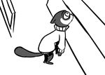  2016 anthro black_and_white clothed clothing disney fan_character inkyfrog leaning leaning_forward looking_up male mammal monochrome mustelid percy_vison polecat side_view simple_background solo standing white_background zootopia 