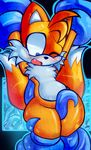  2016 anthro black_nose blue_eyes blush canine fox fur hi_res male mammal miles_prower nude open_mouth pedrovin restrained sonic_(series) tentacle_monster tentacles video_games white_fur yellow_fur 