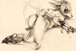  anus bound bow burmecian claws female final_fantasy final_fantasy_ix freya_crescent fuchs looking_at_viewer looking_back mammal monochrome nude paws plantigrade pussy raised_tail rodent solo square_enix toe_claws video_games 