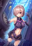  :| armor armored_dress armpits bare_shoulders black_gloves black_legwear breasts closed_mouth commentary_request cowboy_shot elbow_gloves fate/grand_order fate_(series) gloves hair_over_one_eye large_breasts lavender_hair looking_at_viewer mash_kyrielight navel night purple_eyes shield short_hair solo stomach sumapan thighhighs v-shaped_eyebrows 