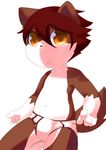  anthro brown_fur brown_hair bulge canine clothed clothing cub fur hair looking_at_viewer male mammal moki navel orange_eyes shadow solo tighty_whities topless underwear white_fur young 